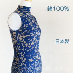 綿100％　ノースリーブボトルネックシャツ　プリントシャツ　レディース　119-3002
