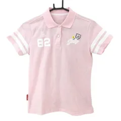 ★特価★ルコック 半袖ポロシャツ ライトピンク×白 袖ライン ロゴ刺しゅう レディース M ゴルフウェア le coq sportif