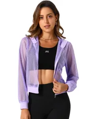 Allegra K 長袖ジャケット パーカー 無地 ジップアップ メッシュ シアー 通気性 ボンバー レディース ライトパープル XL