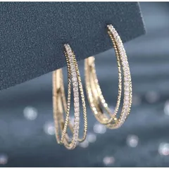 ❤️煌き❤️フープピアス ３連 ダイヤ ゴールド プレゼント シルバー９２５