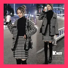 【スタッフおすすめ！】 千鳥柄 ニットセットアップ レディース ツーピース ニット/上下セット大人女性/デート 服 春秋冬 韓国ファッション 秋冬 ロングジャケッ おすすめ おしゃれ　かわいい　人気 6HSTE-002