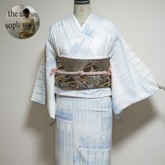 【絽付下げ】夏着物・正絹・絽・付下げ柄・白地に薄水色・難あり