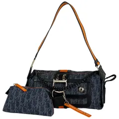 クリスチャンディオール Christian Dior トロッター柄 ショルダーバッグ フライトライン ショルダーバッグ デニム ブルー オレンジ レディース 【中古】