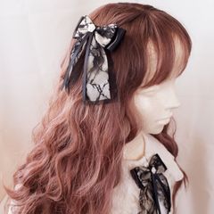 ヘアクリップ リボンクリップ 量産型リボン ブローチ ブラック  地雷系 ヘアアレンジ アイドル 結婚式 卒業式 入学式