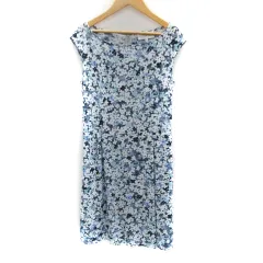 ハナエモリ HANAE MORI ALMA EN ROSE ワンピース ひざ丈 ノースリーブ ラウンドネック 花柄 38 M マルチカラー 青 ブルー 紺 ネイビー /SM27のサムネイル