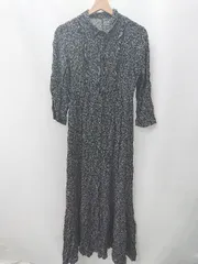 ◇ ⊂ ZARA ザラ 総柄 長袖 ロング 柄ワンピース サイズ1 ブラック系 レディース E  【1506190016757】