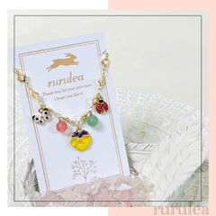 ♢テントウムシとお花ブレスレット♢ 天然石 : チェリークォーツ アベンチュリン 匿名配送