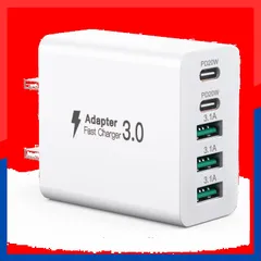 【特価商品】11/12/13/14/15/16/XS/XR/SE/8 iPhone 3.0電源アダプタ Plus/サムスン/携帯電話/タブレット対応 50W、【2つのUSB-Cと3つのUSB-A】を備えた5ポートマルチType-Aプラグ、総電力50WUSB電源