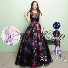 パーティードレス longdress ロングドレス 花柄 ワンピース パーティドレス ノースリーブ ウェディングドレス ウエディング ドレス 二次 hy