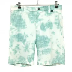 【超美品】アディダス ハーフパンツ 白×グリーン 総柄 サッカー生地 ストッチ ウエスト内側ゴム メンズ  ゴルフウェア adidas