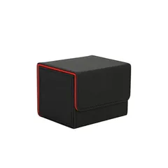 Venssu デッキケース トレカケース ストレージボックス 横入れ マグネット PU レザー 120枚 Sサイズ 「 遊戯王 ポケモン デュエマ 各種 カードゲーム に使用可能 」スリーブ対応 (黒（内装赤）) 0