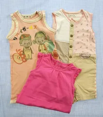 【まとめ売り 女の子】リハイガールズ ビケット ジャンピングビーンズ ロンパース 3枚セット 70cm～80cm ベビー服 中古