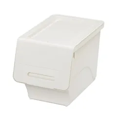 【在庫処分】ホワイト おしゃれな大容量収納 引き出さずに使える前面開閉式 スリム カパっとひらく固定できるフタ キャスター取り付け可能 重ねて使える蓋付き衣装ケース 日本製 衣類 フロック 収納ボックス (幅28.5×奥行46×高さ31cm) サンカ froq