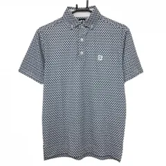 【美品】フットジョイ 半袖ポロシャツ 白×ネイビー 総柄 ボタンダウン メンズ M ゴルフウェア FootJoy