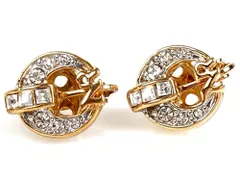 ニナリッチ　NINA RICCI　NRロゴ　ラインストーン　デザイン　イヤリング　ゴールドカラー　送料無料