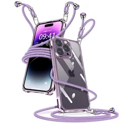 iPhone 14 Pro Max ケース クリア ショルダー iPhone14pro max スマホケース アイフォン14ProMax カバー 肩掛け 斜めかけ 縄掛けケース 透明 薄型 軽量 TPU 携帯ケース 紐付き 斜めがけ 織りストラップ付き 長 0