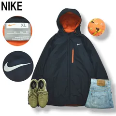 【防寒】 ナイキ NIKE ベンチ コート ジップ パーカー 裏起毛 中綿 キルティング ジャンパー スウッシュ ロゴ  XL ネイビー x オレンジ スポーツ ウェア メンズ