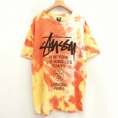 ステューシー STUSSY × Tower Records タワーレコード ワールドツアー タイダイ Tシャツ 半袖 L オレンジ系