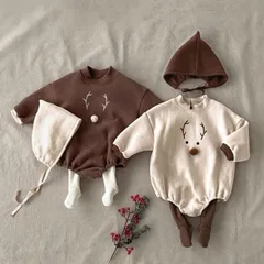 ベビー服 トナカイパーカー ロンパース 帽子 秋冬 男の子 女の子 ベビー 新生児 キッズ 子供 トドラー ベビーウェア プレゼント 出産祝い