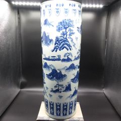 ☆陶磁器 染付唐草模様図 飾長花瓶 花生 花器 飾壺 壺 中国美術 輸入品