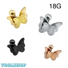 77：ストレートバーベル 【蝶々】 蝶 バタフライ  ボディピアス つや消し マット 上品  シック 18g