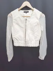 ◇ rienda リエンダ ジップアップ 異素材 ノーカラー キレイめ 長袖 ジャケット サイズS アイボリー系 レディース P  【1402270010915】