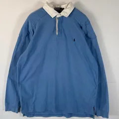 古着 90's/90年代 ポロバイラルフローレン Polo by Ralph Lauren 長袖 ラガーシャツ ワンポイントロゴ刺繍 エルボーパッチ L  水色 メンズ