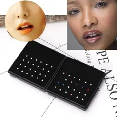 24個/ボックス ノーズリング ステンレススチール ノーズスタッド 低刺激性 クリスタル ボディピアス ジュエリー ノーズボーンスタッド レディース 鼻ピアス