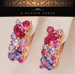 新品◆超高級 スワロフスキー カラフル ピアス ピンクゴールド レッド&パープル◆silver925 ジュエリーポーチ 保証書 レディース クリスタル プレゼント ギフト