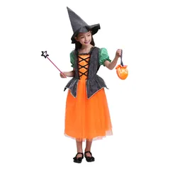 [sac taske] 子供 魔女 コスプレ ハロウィン キッズ 仮装 女の子 コスチューム 衣装 (Lサイズ) [Lサイズ]