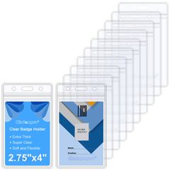 【数量限定】Wisdompro IDカードホルダー 縦 防水 ネームホルダー ソフト ビニール製 社員証/名札ケース 名刺/名札入れ 両面収納 薄型 10枚入り クリア