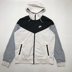 NIKE ナイキ フーディー ナイロンジャケット ウィンドブレーカー ワンポイントロゴ ベトナム製 メンズM ホワイト/グレー/ブラック