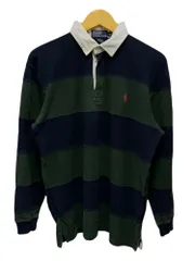 POLORALPH LAUREN (ポロラルフローレン) 長袖 ボーダー ラガー シャツ コットン ワンポイント ポニー 刺繡 M カーキ×ネイビー メンズ/025