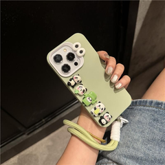 パンダ 熊猫シリーズ グリーン ハンドストラップ 落下防止 かわいい スマホケース アイフォンケース iPhone11 iPhone12 iphone13 iPhone14