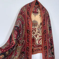 未使用 美品 ETRO エトロ 大判ストール ペイズリー柄 赤系 ウールシルク混 イタリア製 160×65cm