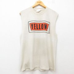L/古着 ノースリーブ ビンテージ Tシャツ メンズ 90s YELLOW クルーネック 薄ベージュ系 カーキ 25jul07 中古