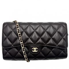シャネル チェーンウォレット レディース ショルダーバッグ 財布 ココマーク　ココ マトラッセ CHANEL    ダークブラウン ゴールド金具 美品【中古品】