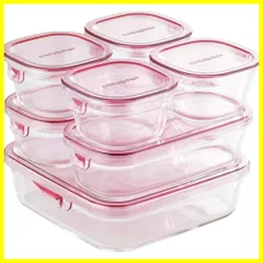 iwaki(イワキ) 耐熱ガラス 保存容器 ピンク 7個セット パック&レンジ PS-PRN-P7