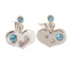 MOF25043 未使用 Courreges クレージュ イヤリング ハートモチーフ シルバー×クリア×ライトブルー アクセサリー Courrèges ラインストーン