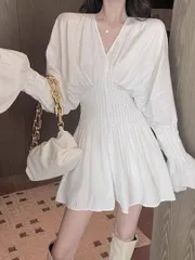 春のお出かけにぴったり??ミニ丈ウエストギャザーシャツワンピース♪