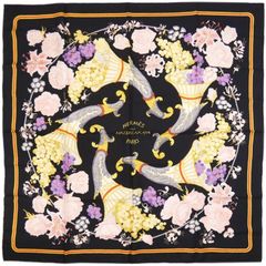 【HERMES エルメス】カレ90 スカーフ MATSUZAKAYA 松坂屋 松坂屋限定 シルク ブラック イエロー ピンク