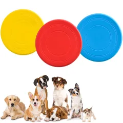 サムコス 犬用フリスビー 3個セット ペットおもちゃ 投げるおもちゃ ソフトフライングディスク歯耐性 運動不足解消 知能訓練 柔らかい シリコン製 小型犬/中型犬/大型犬に適応 (イエロー+赤色+青色)