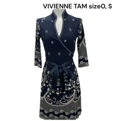 美品✨ヴィヴィアンタム 膝丈ワンピース パワーネット チャイナ 朱色系 VIVIENNE TAM ヴィヴィアンタムVIVIENNETAM フラワー刺繍パワー
