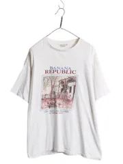 【お得なクーポン配布中!】 90s USA製 バナナリパブリック アート イラスト プリント Tシャツ メンズ XL オールド 当時物 シングルステッチ ホワイト 大きいサイズ 白