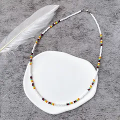 エスニックネックレス（ホワイト×カラフル） 50cm（アジャスター＋5cm）