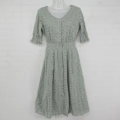 ◇ OLIVE des OLIVE デザイン 刺<!-利用不可文字-!> 大人かわいい 七分袖 膝下丈 ワンピース サイズF グリーン レディース P  【1305240027442】