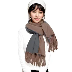 [Hopsooken] マフラー レディース 人気 カシミヤタッチ ストール 大判 マフラー ファッション 冬 厚手 両面 使える 無地 学生 誕生日プレゼント フリンジ生地 襟巻き 秋冬定番 クリスマスプレゼント (カーキディープグレー)