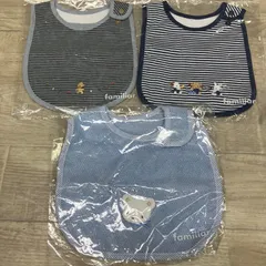 新品未使用　ファミリア スタイ よだれかけ ヨダレカケ　ブルー　ネイビー　ボーダー　3点セット【familiar】