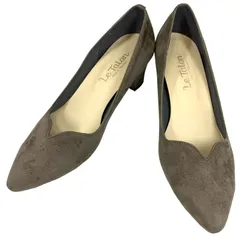 【極美品】ルタロン (23) パンプス アーモンドトゥ スウェード チャンキーヒール ローヒール Vカット 希少デザイン