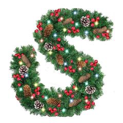 nacyvcos クリスマス 飾り ガーランド 2.7m クリスマスモール LEDライト付き 松かさ付き 葉っぱ クリスマスリース パーティー装飾藤 ガーデン装飾籐 クリスマスツリー 飾り おしゃれ オーナメント 松の葉モール クリスマス用品 新年 部屋 玄関